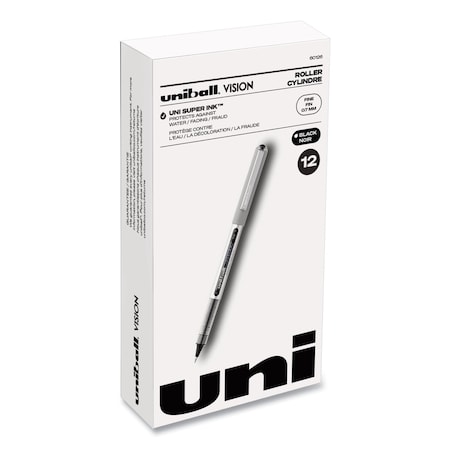 Uni-Ball Stick Roller Ball Pen, Fine 0.7mm, Blk Ink, Blk/Gray Barrel, PK12 60126
